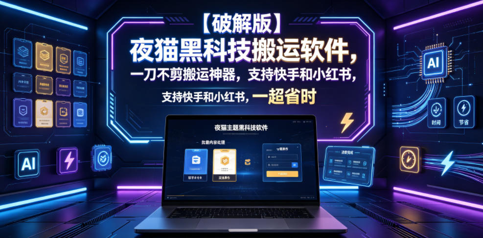 【破解版】夜猫黑科技搬运软件，一刀不剪搬运神器，支持快手和小红书，一键搬运超省时！-玩备项目资源网