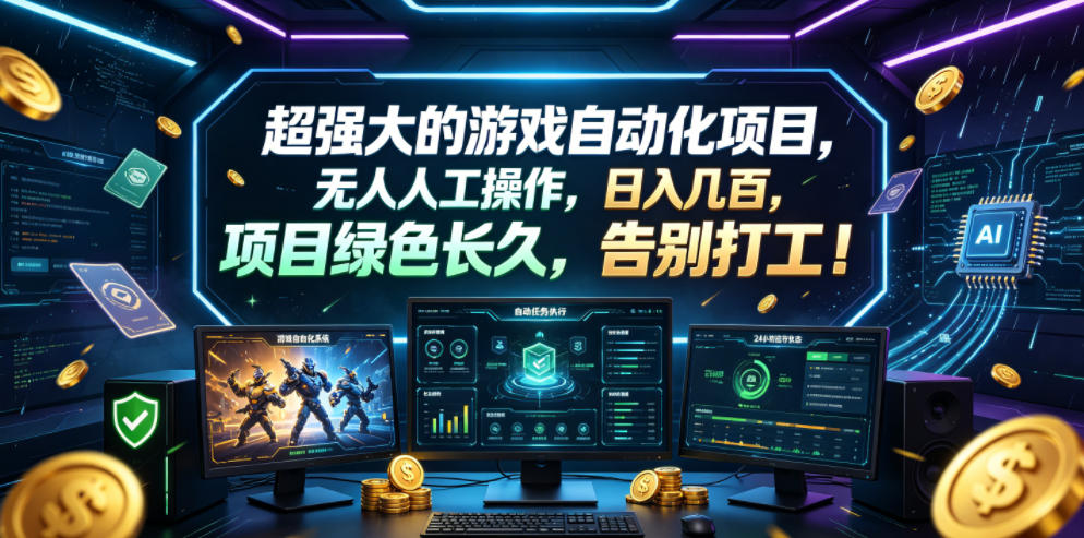 超强大的游戏自动化项目，无人人工操作，日入几百，项目绿色长久，告别打工！【揭秘】-玩备项目资源网