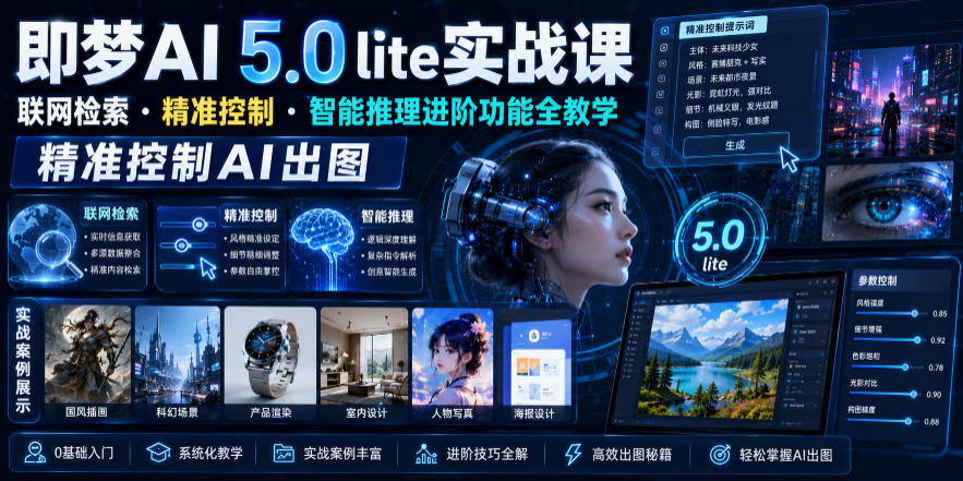 即梦AI 5.0 lite实战课，联网检索・精准控制・智能推理进阶功能全教学，精准控制AI出图-玩备项目资源网