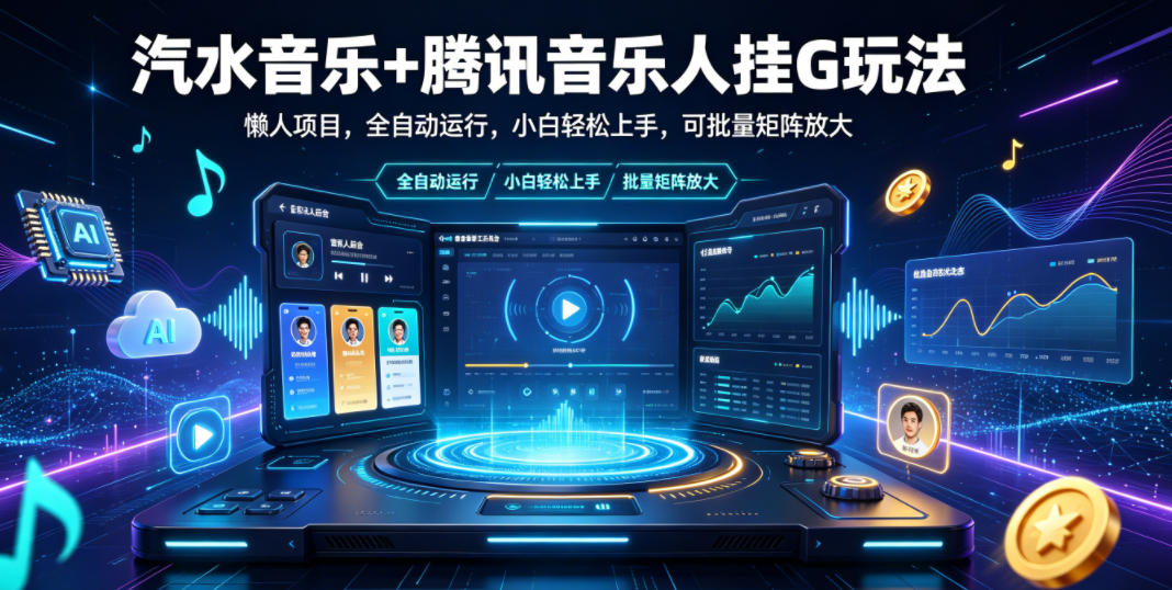 汽水音乐+腾讯音乐人挂G玩法，懒人项目，全自动运行，小白轻松上手，可批量矩阵放大【揭秘】-玩备项目资源网